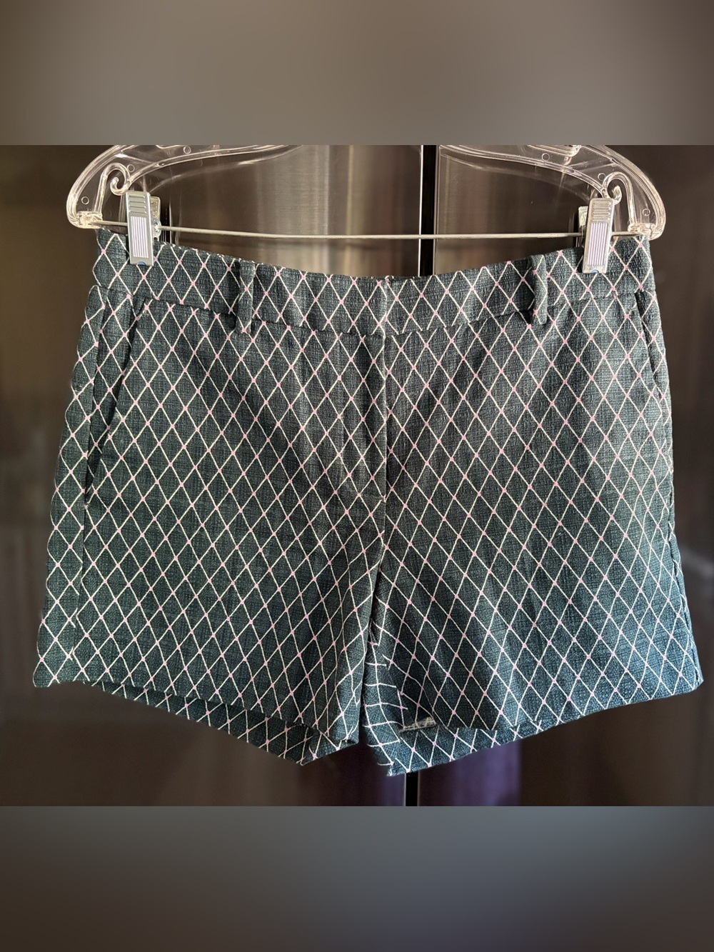 Ann Taylor Jacquard Tailored Green Diamond Print Preppy Coastal Grandma Shorts 2